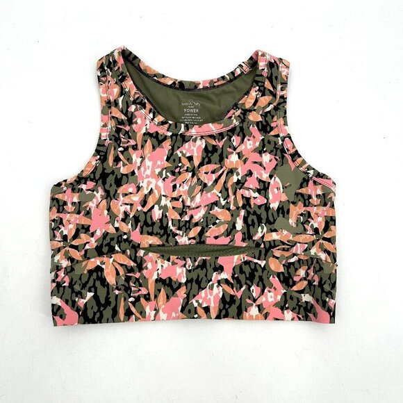 SWEATY BETTY Green Pink Floral Power Frame Racerback Workout Sports Bra Large - Picture 1 of 5